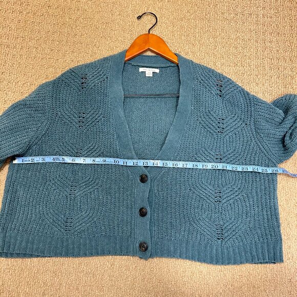 American Eagle Cropped Button Sweater Turquoise - Picture 6 of 8